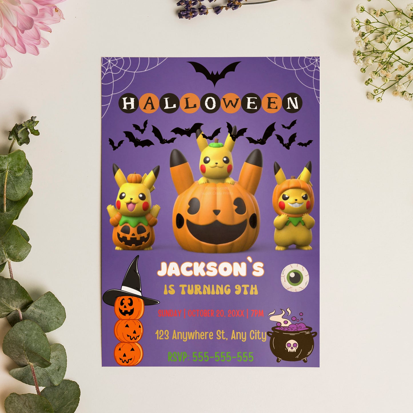 Pikachu Pokemon Halloween Invitation Template