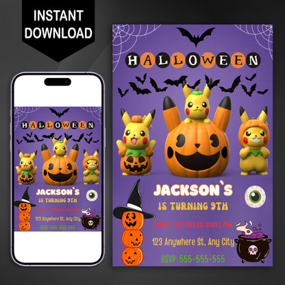 Pikachu Pokemon Halloween Invitation Template - CreativeRino