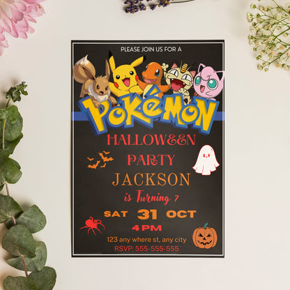 Pokemon Halloween Birthday Party Invitation Template - CreativeRino