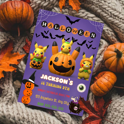 Pikachu Pokemon Halloween Invitation Template - CreativeRino