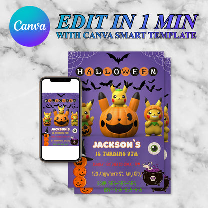 Pikachu Pokemon Halloween Invitation Template - CreativeRino