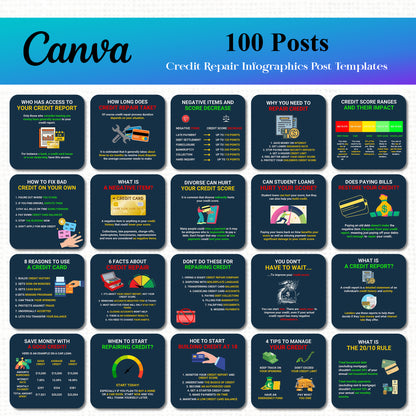 100 Credit Repair Infographics Social Media Post Template for Facebook and Instagram - CreativeRino