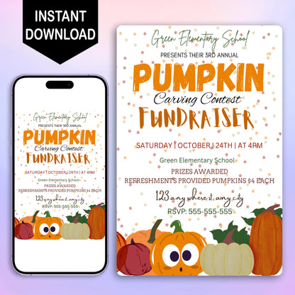 Pumpkin Carving Contest Halloween Fundraiser Invitation Template - CreativeRino