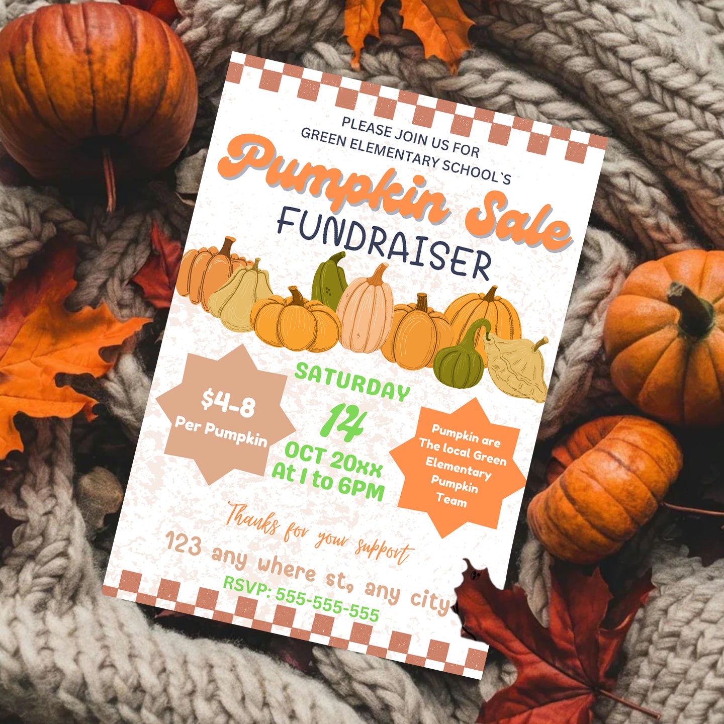 Pumpkin Sale Fundraiser Halloween Invitation Template - CreativeRino