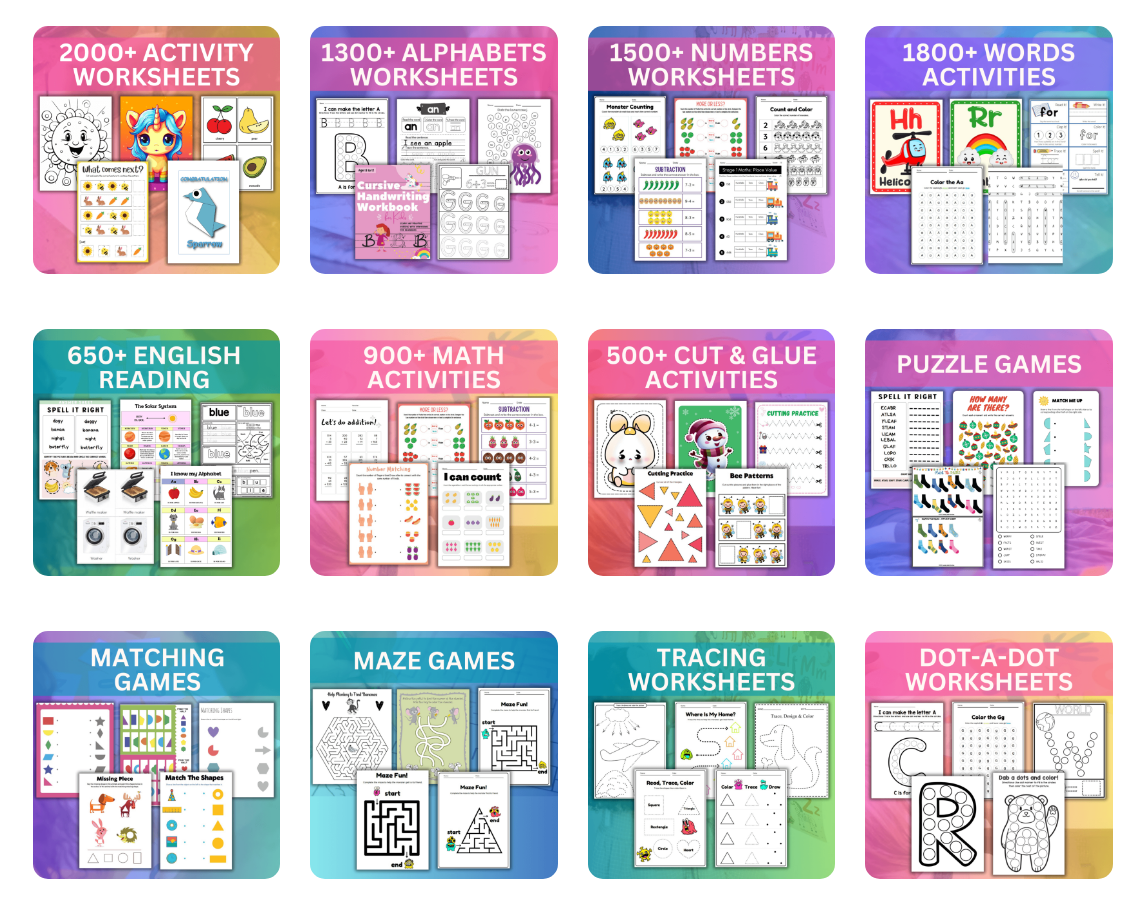 60000+ Preschool & Kindergarten Printable Activity Worksheets Bundle