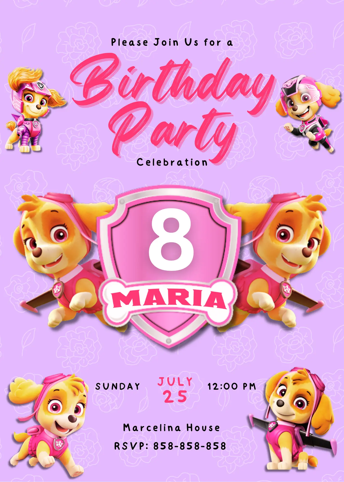 Skye Paw Patrol Birthday Invitation Template - CreativeRino