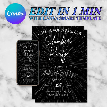Galaxy Slumber Party Invitation Template CreativeRino