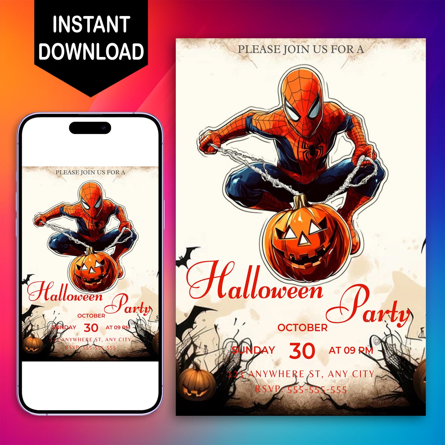 Spidey Halloween Invitation Template | Spiderman Invite