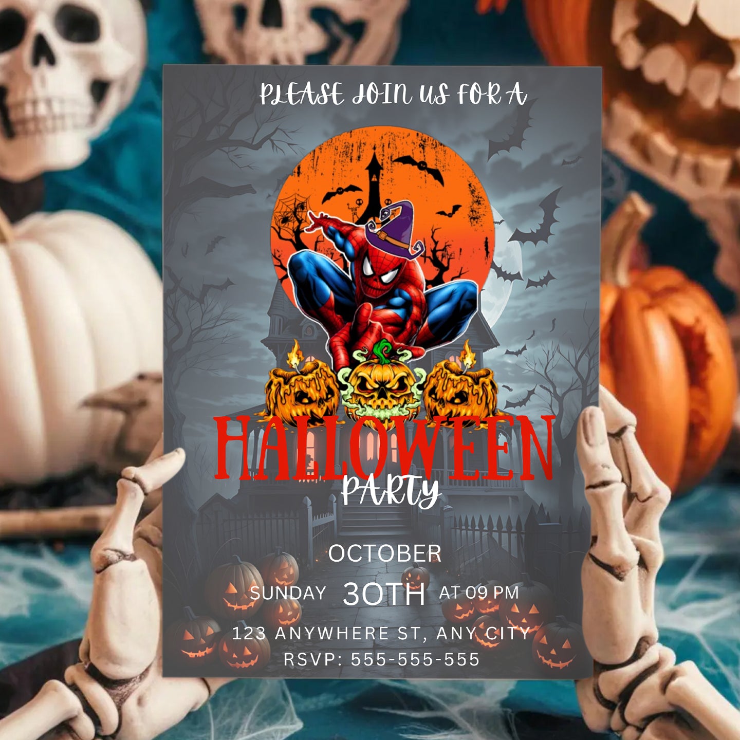 Spiderman Halloween Party Invitation Template