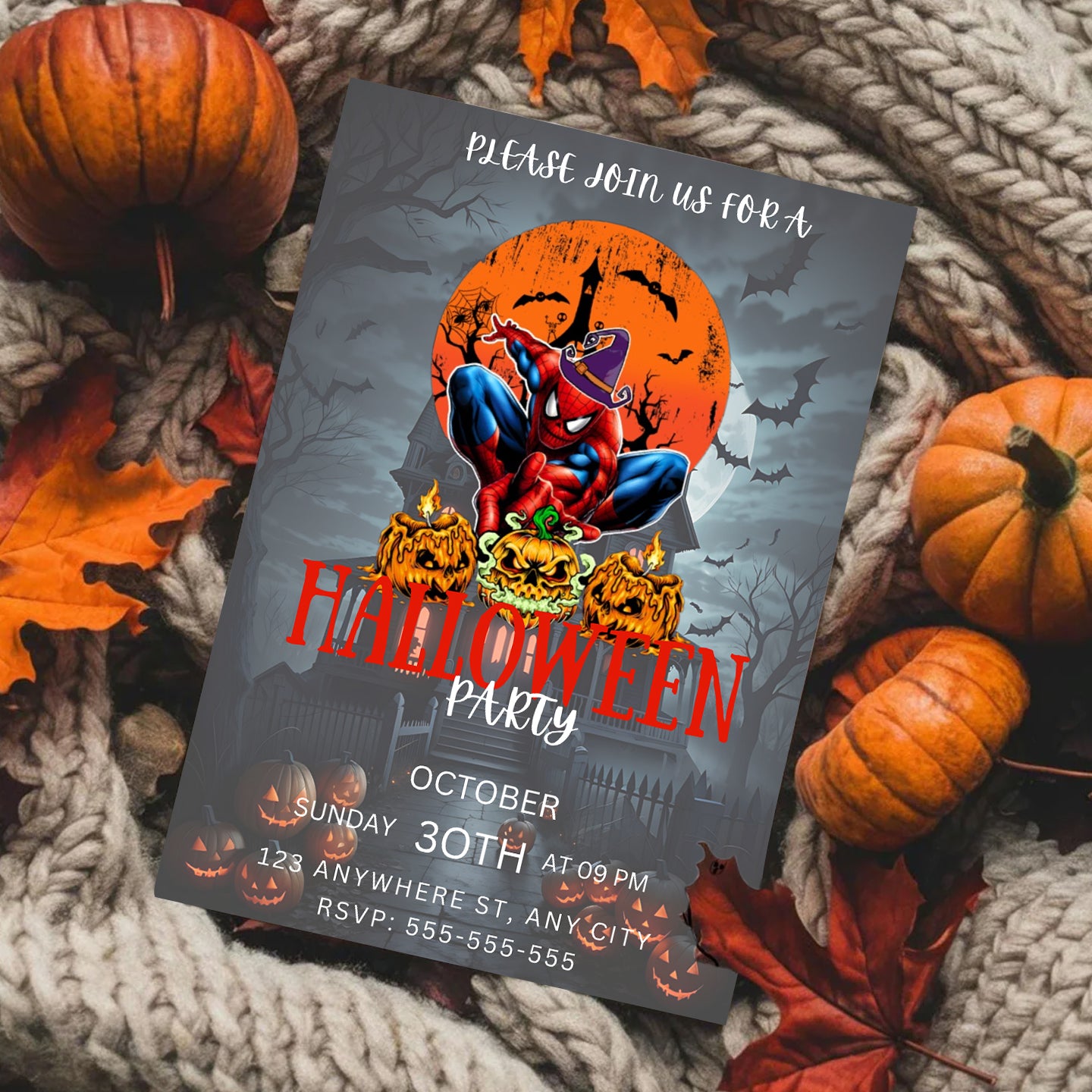 Spiderman Halloween Party Invitation Template