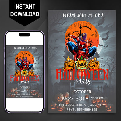 Spiderman Halloween Party Invitation Template - CreativeRino
