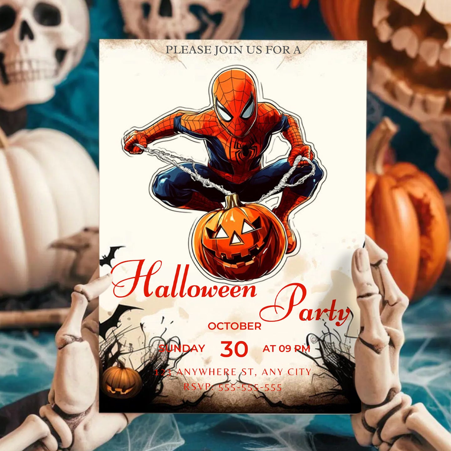 Spidey Halloween Invitation Template | Spiderman Invite - CreativeRino