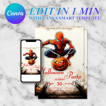 Spidey Halloween Invitation Template | Spiderman Invite - CreativeRino
