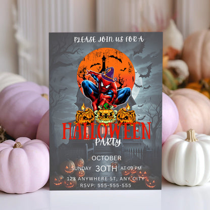 Spiderman Halloween Party Invitation Template - CreativeRino