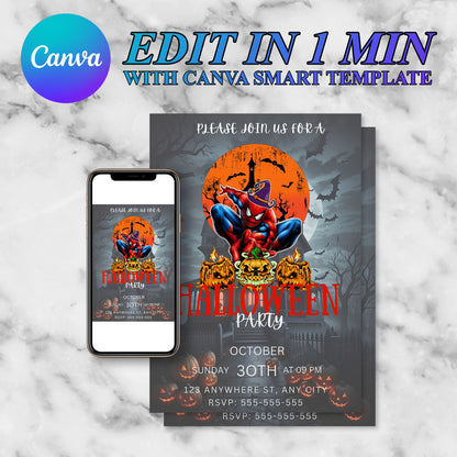 Spiderman Halloween Party Invitation Template - CreativeRino