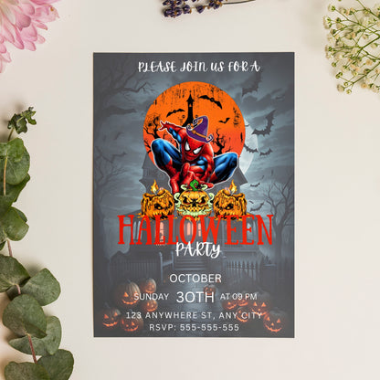 Spiderman Halloween Party Invitation Template - CreativeRino