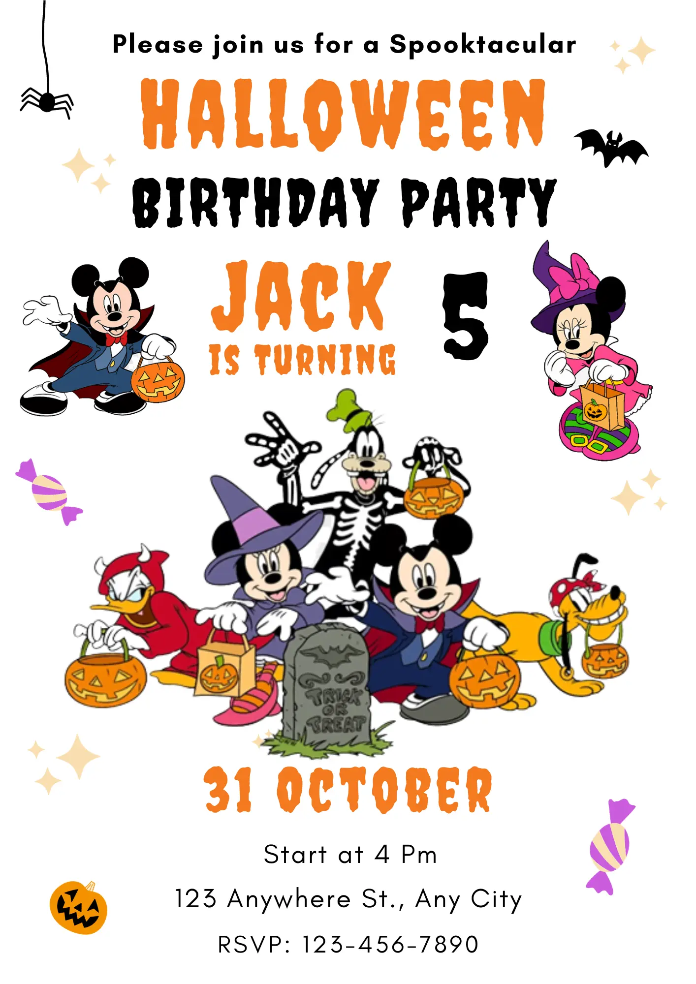 Spooktacular Mickey Mouse Halloween Birthday Invitation Template - CreativeRino