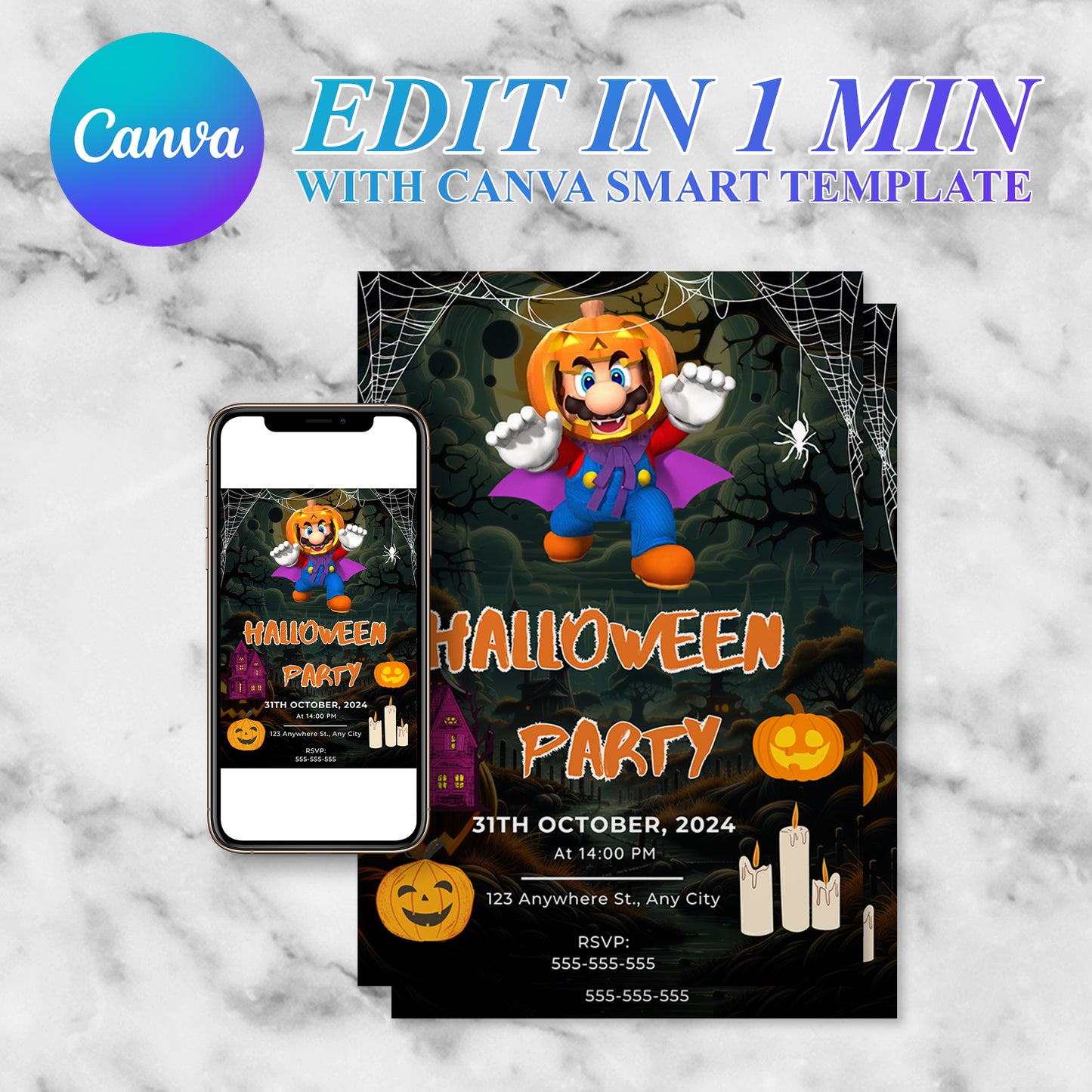 Super Mario Halloween Party Invitation Template