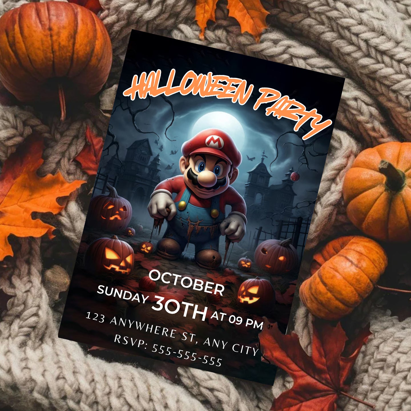 Super Mario Halloween Invitation Template