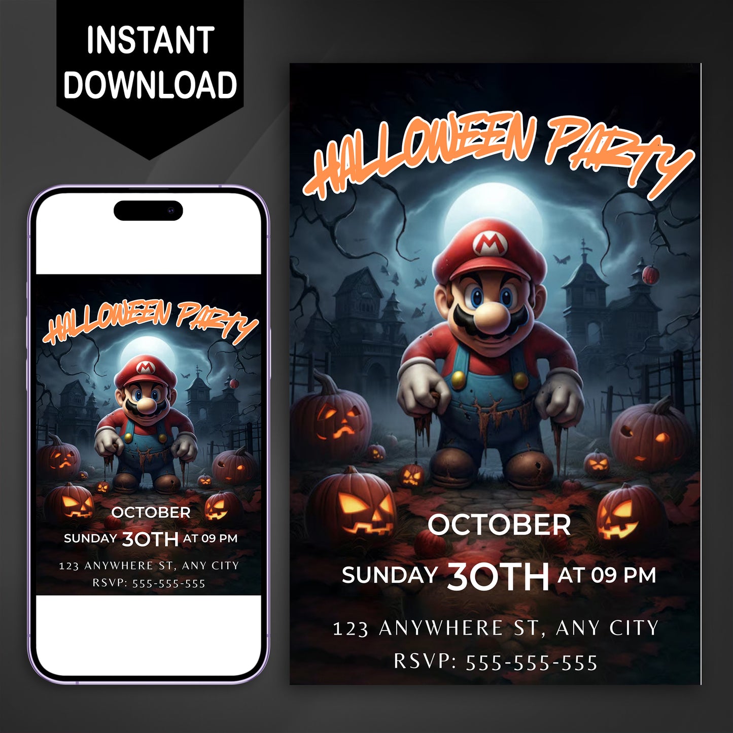 Super Mario Halloween Invitation Template