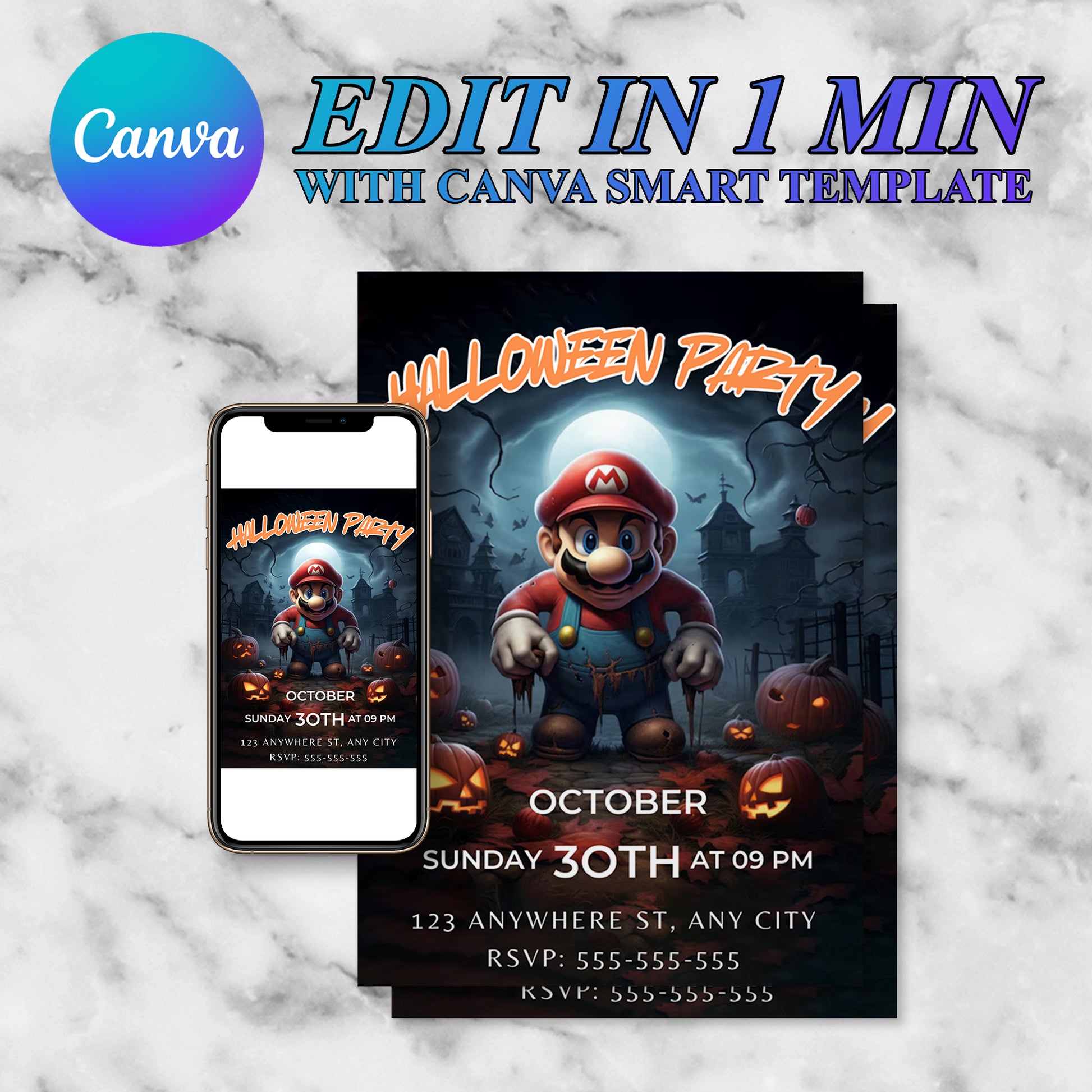 Super Mario Halloween Invitation Template - CreativeRino
