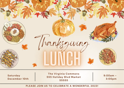 Fall Thanksgiving Lunch Party Invitation Template | Thanksgiving Luncheon Invite - CreativeRino