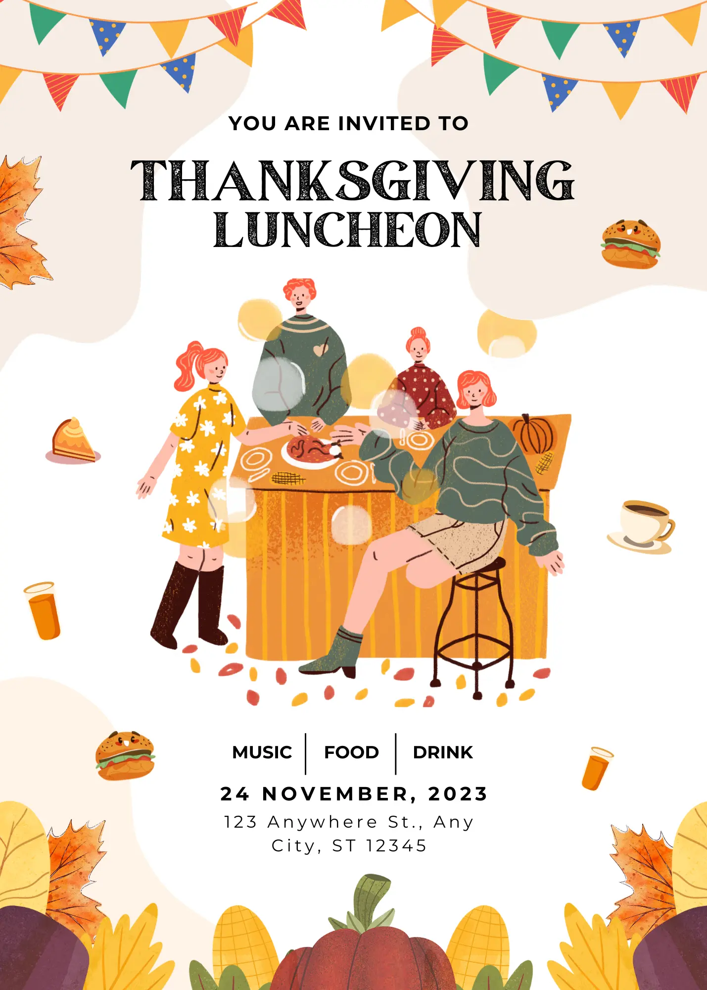 Thanksgiving Luncheon Invitation Template - CreativeRino