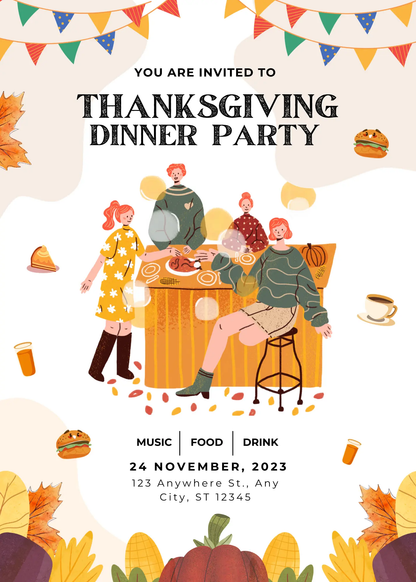 Thanksgiving Dinner Party Invitation Template - CreativeRino