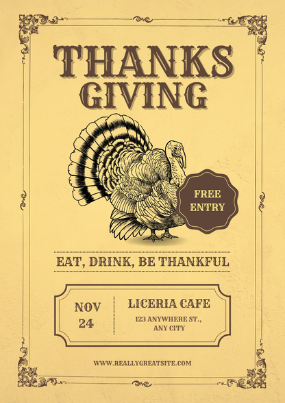Little Turkey Thanksgiving Invitation Template - CreativeRino