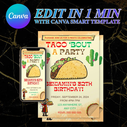 Taco Bout Birthday Invitation Template CreativeRino