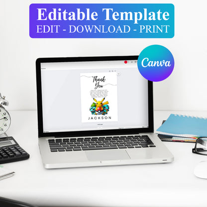 Digital Pokemon Thank You Card Template - CreativeRino