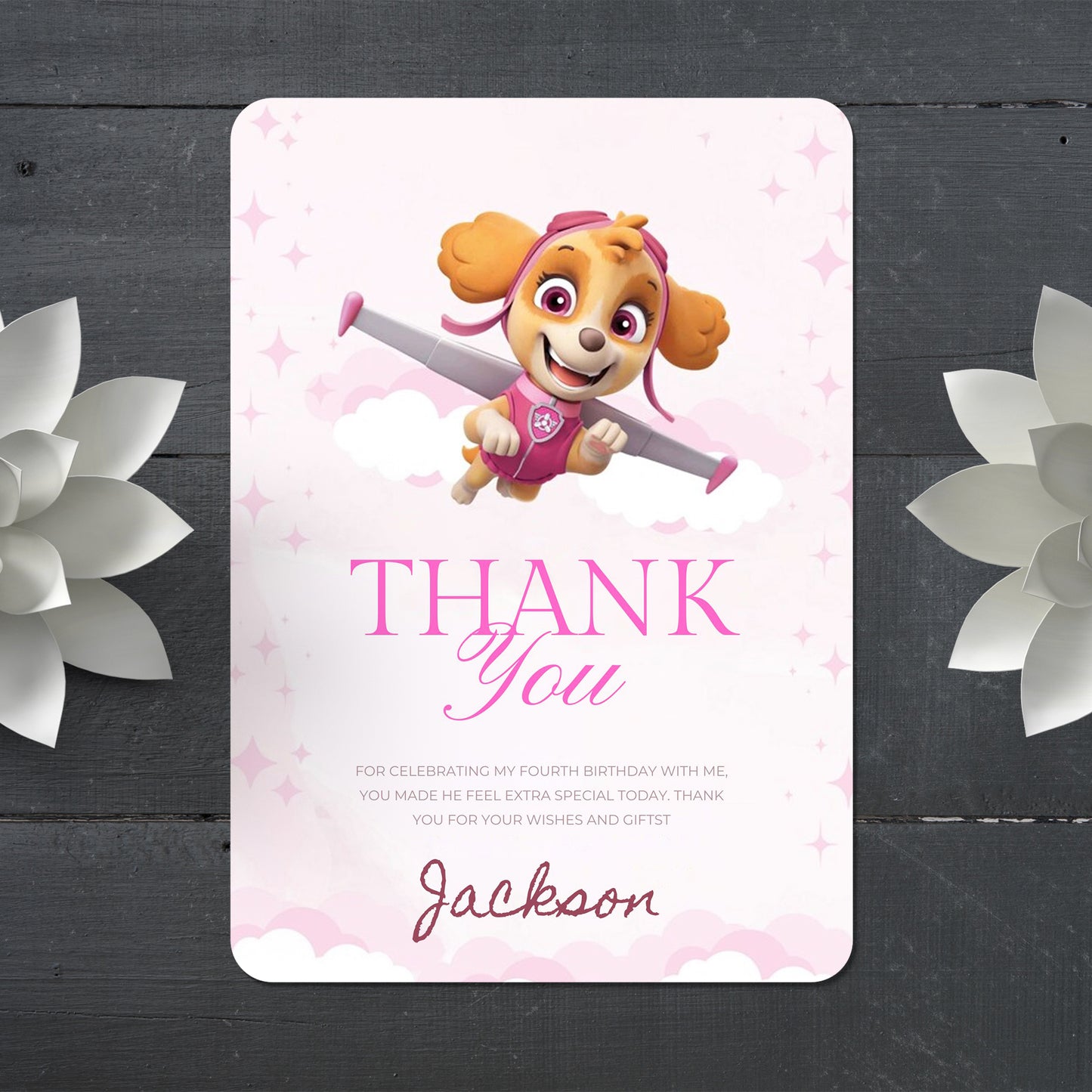 Pink Pow Patrol Thank You Card Template - CreativeRino