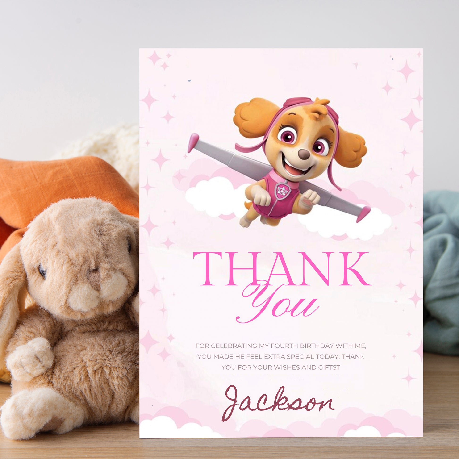 Pink Pow Patrol Thank You Card Template - CreativeRino