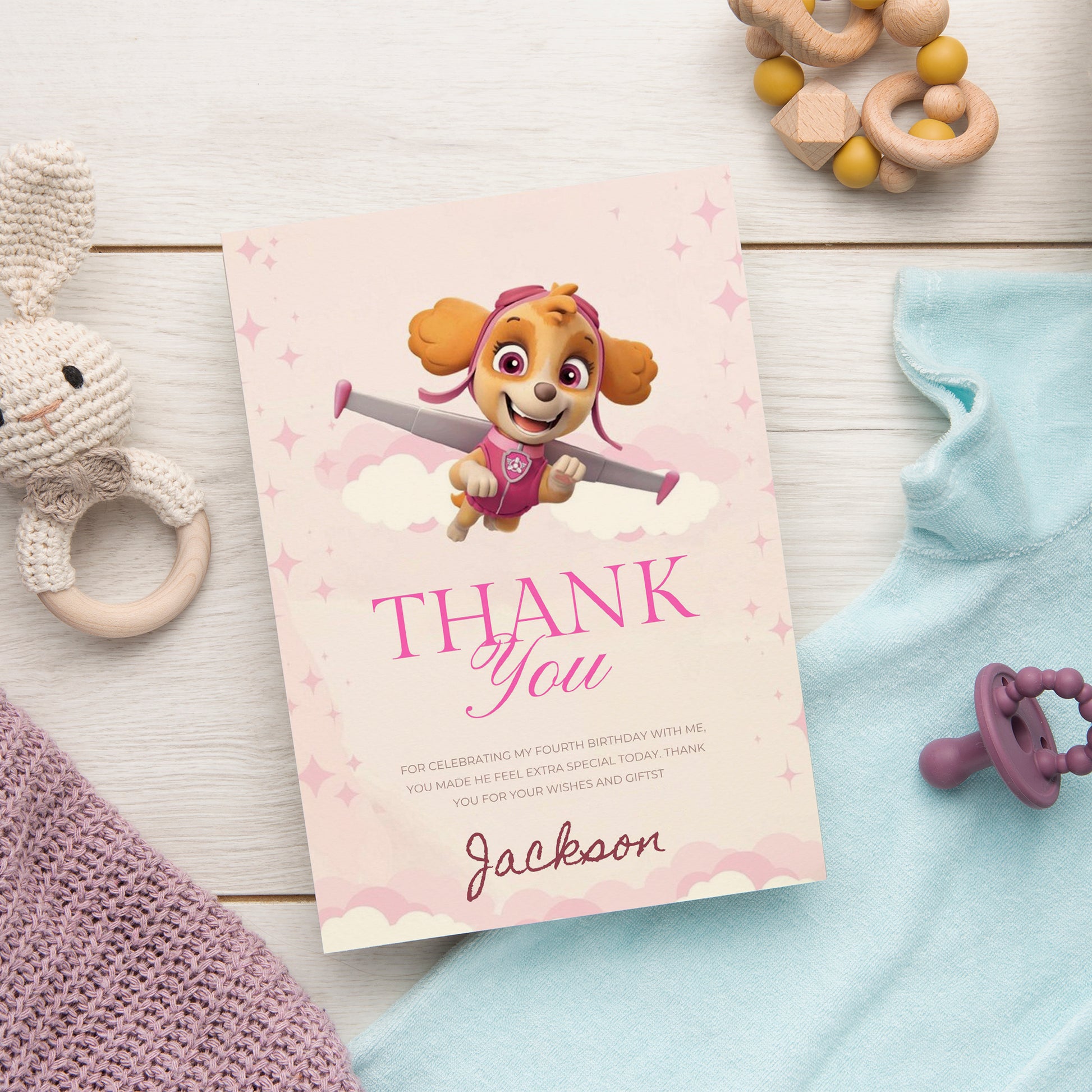 Pink Pow Patrol Thank You Card Template - CreativeRino