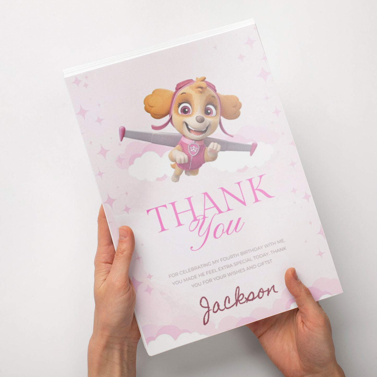 Pink Pow Patrol Thank You Card Template - CreativeRino