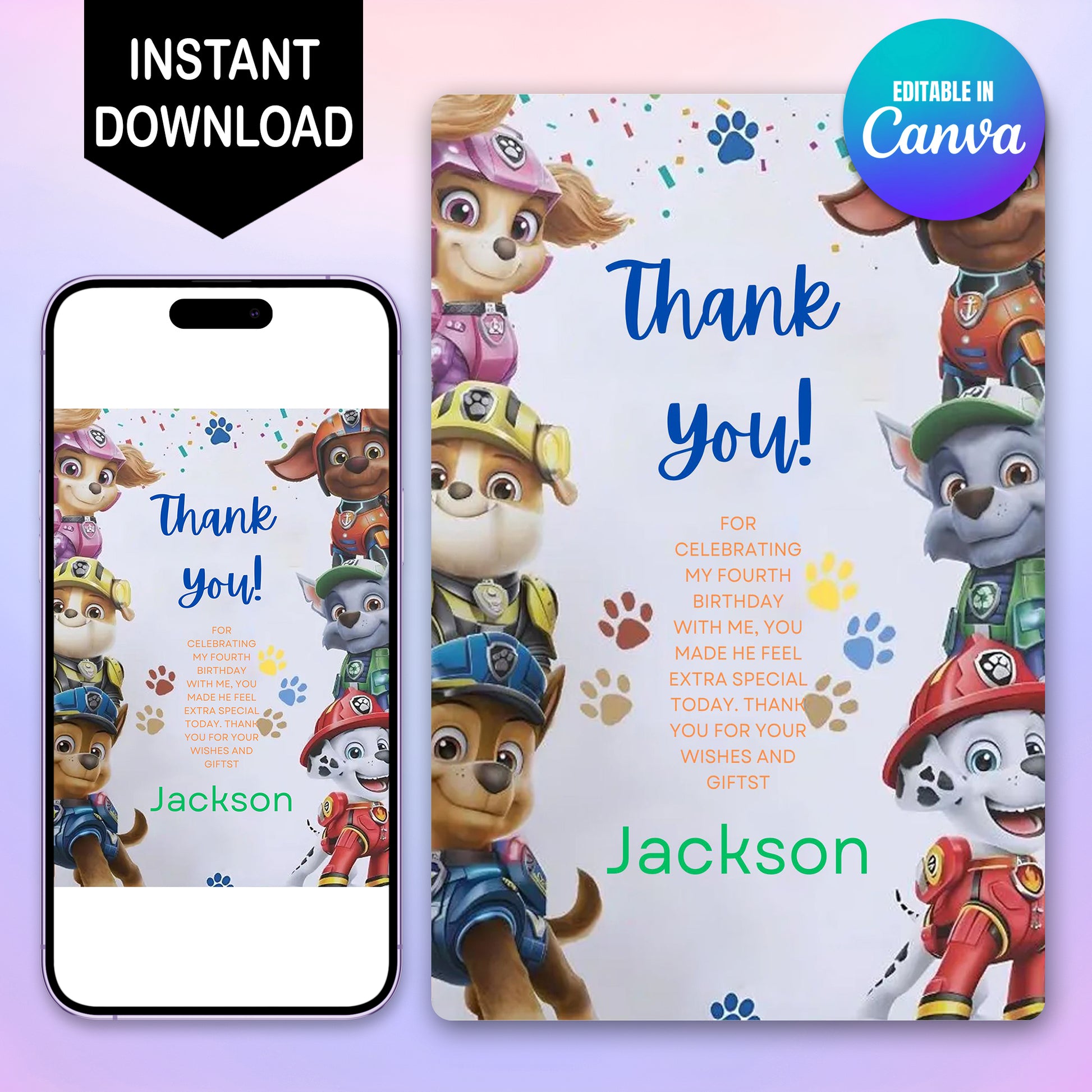 Pow Patrol Thank You Card Template - CreativeRino