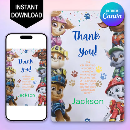 Pow Patrol Thank You Card Template - CreativeRino