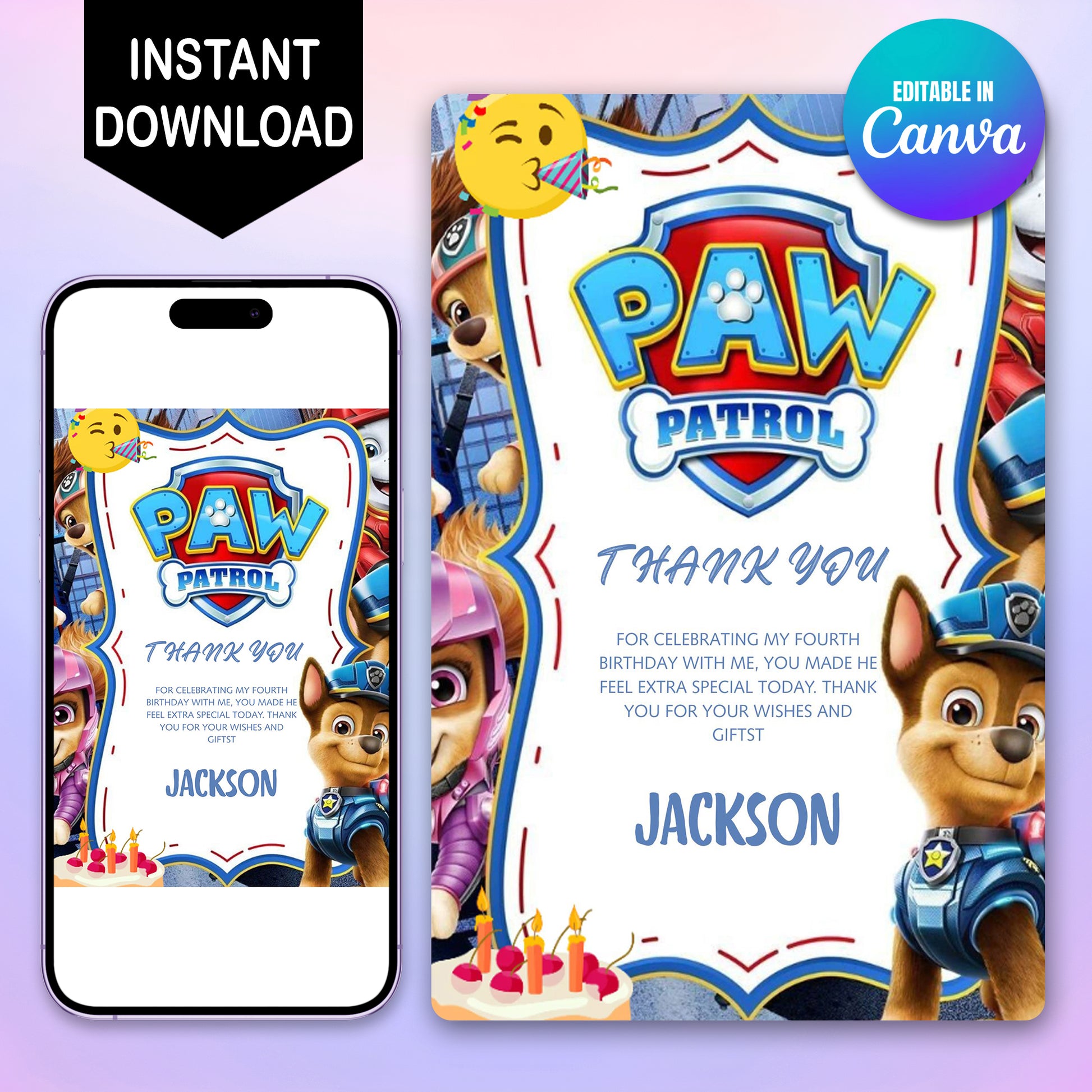 Pow Patrol Thank You Card Invite - CreativeRino