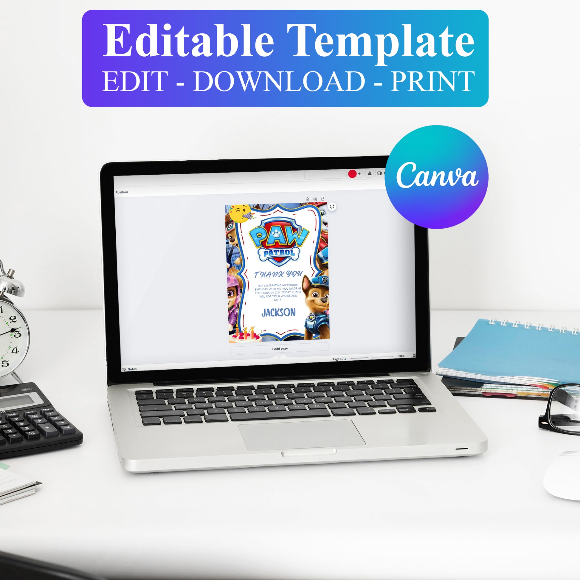 Pow Patrol Thank You Card Invite - CreativeRino