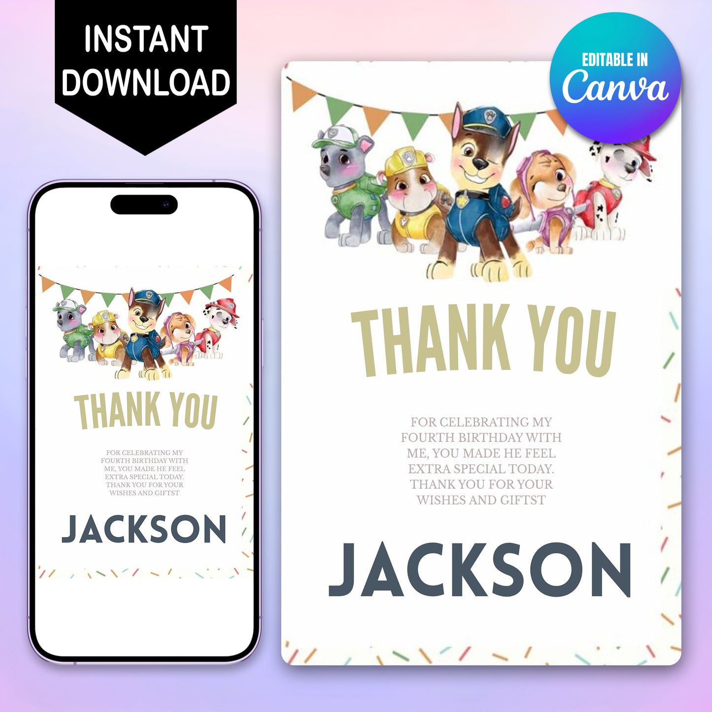 Pow Patrol Digital Thank You Card - CreativeRino