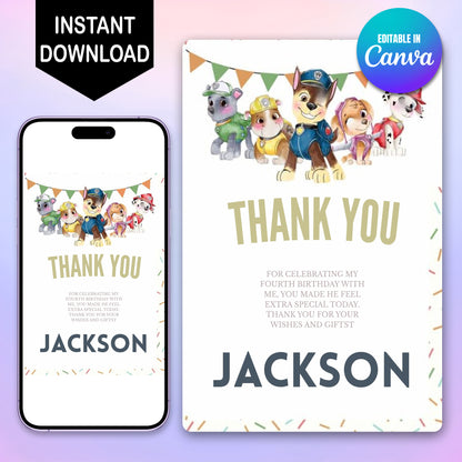 Pow Patrol Digital Thank You Card - CreativeRino