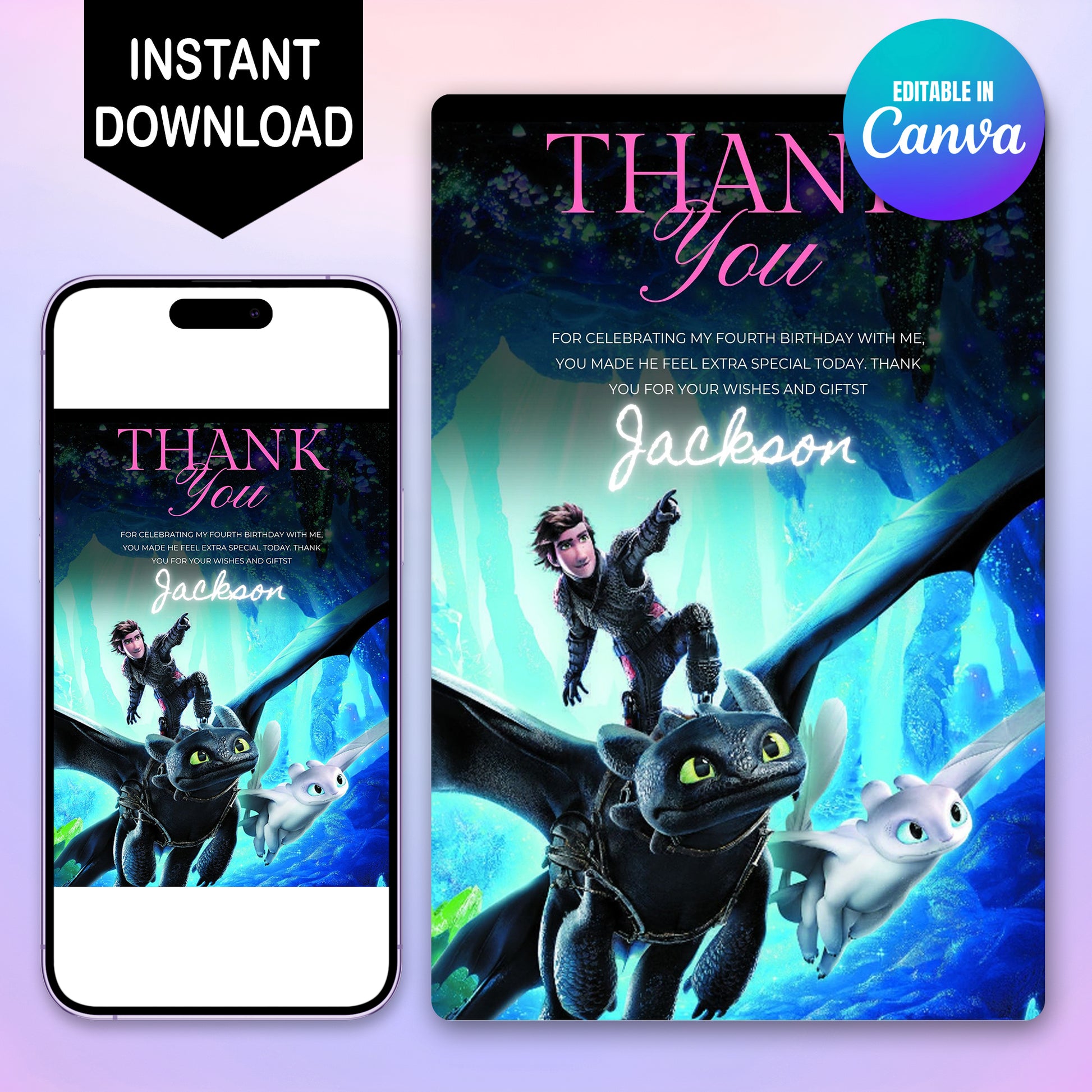 How To Train Your Dragon Party Thank You Card - CreativeRino