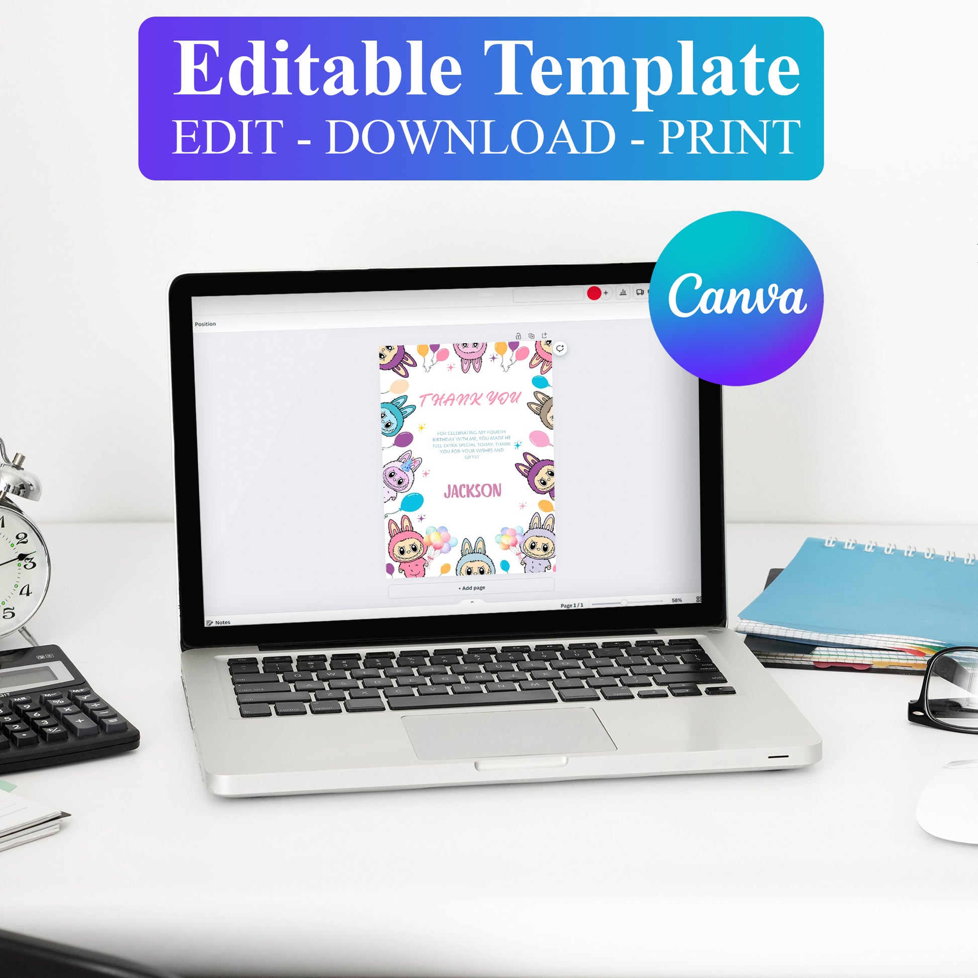 Labubu Birthday Thank You Card - CreativeRino