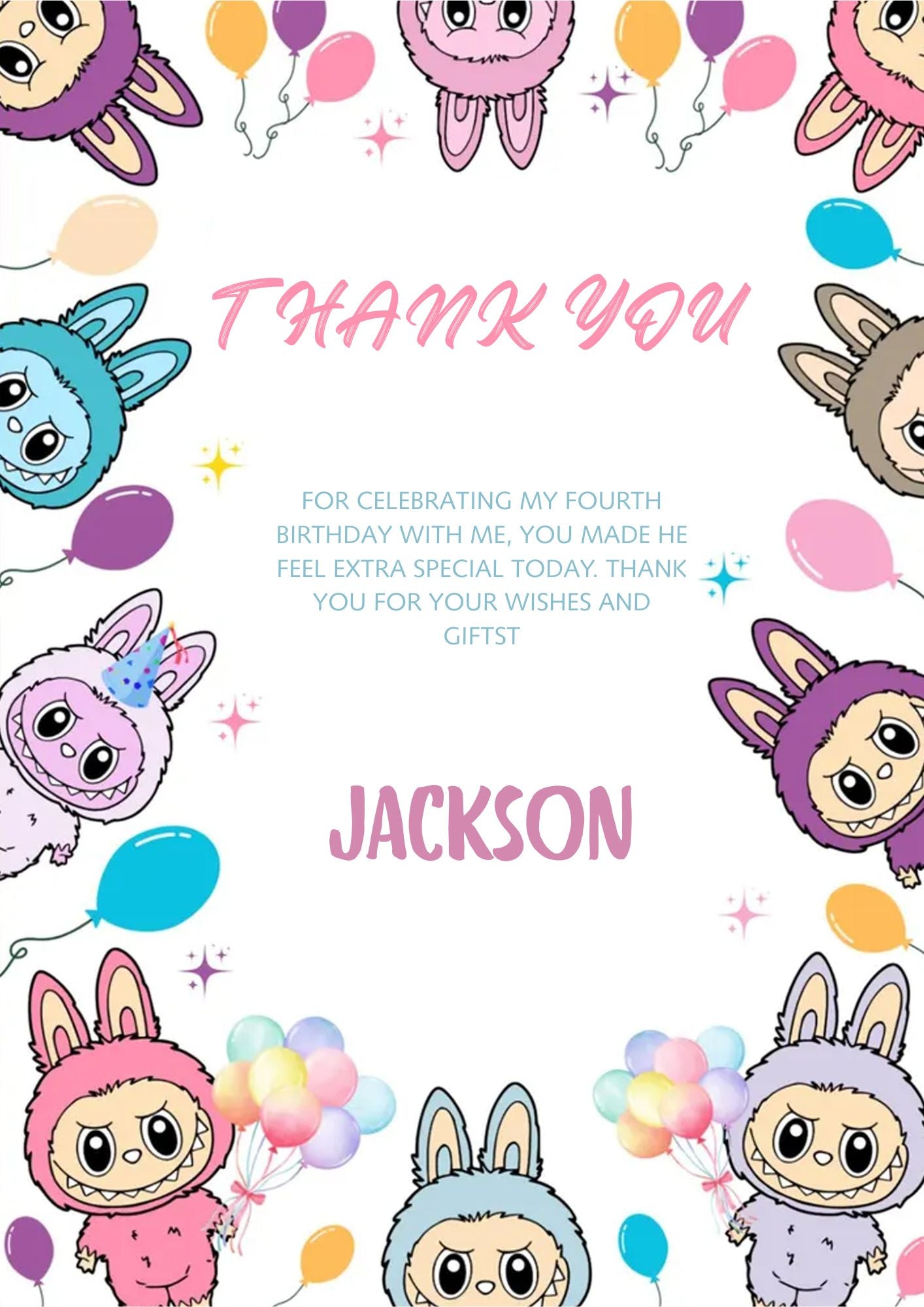 Labubu Birthday Thank You Card - CreativeRino