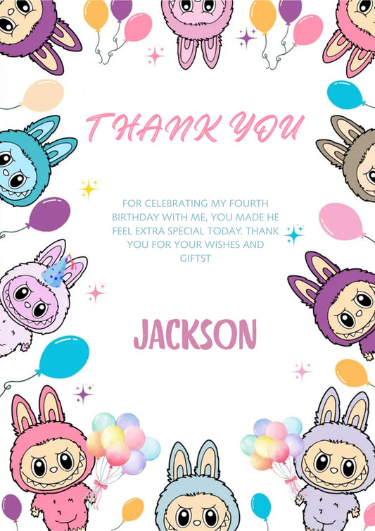 Labubu Birthday Thank You Card - CreativeRino