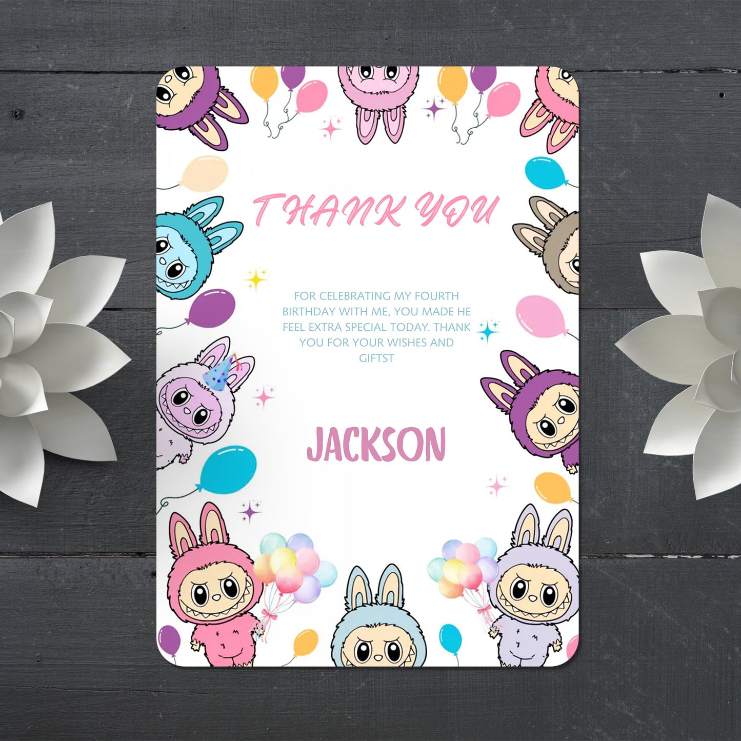 Labubu Birthday Thank You Card - CreativeRino