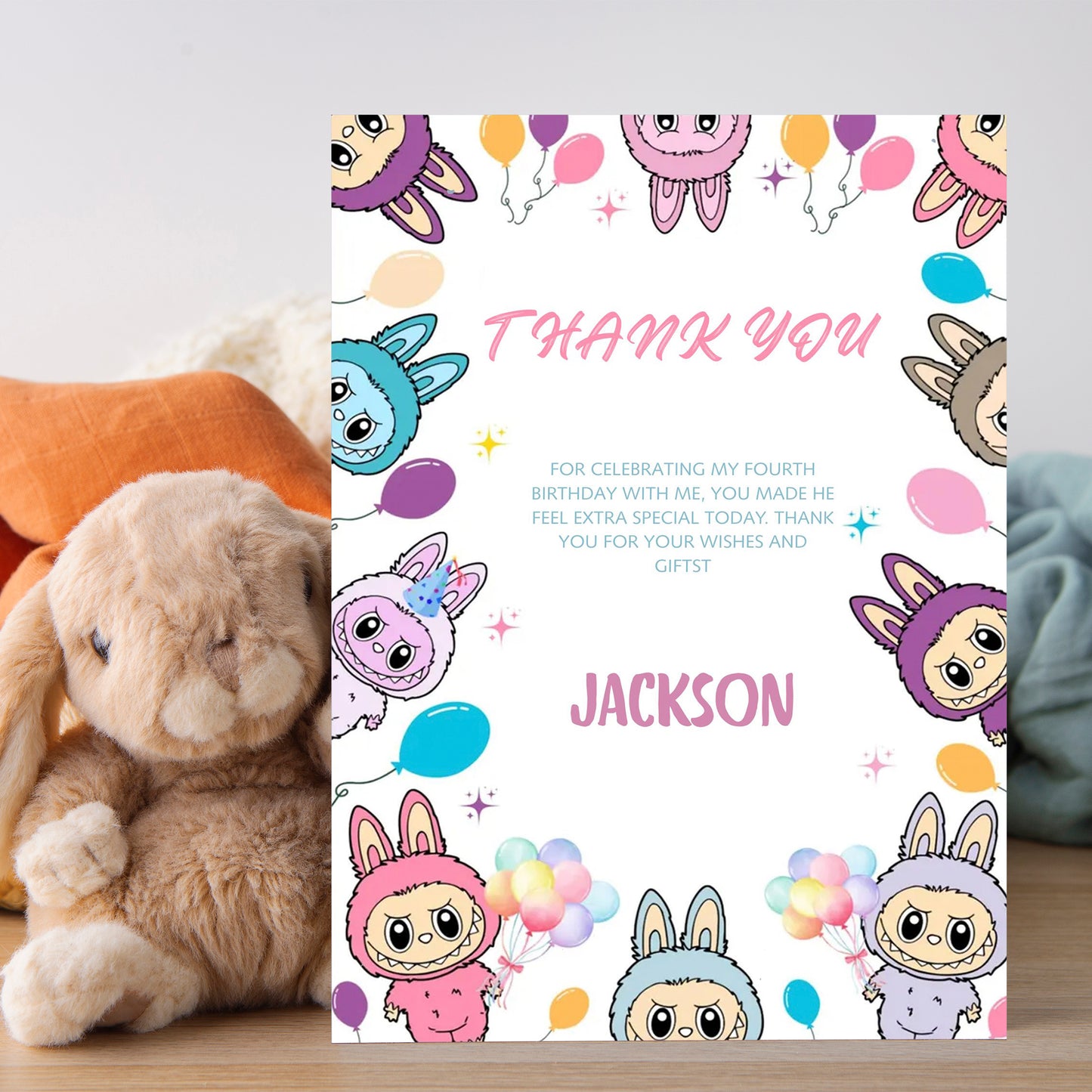 Labubu Birthday Thank You Card - CreativeRino