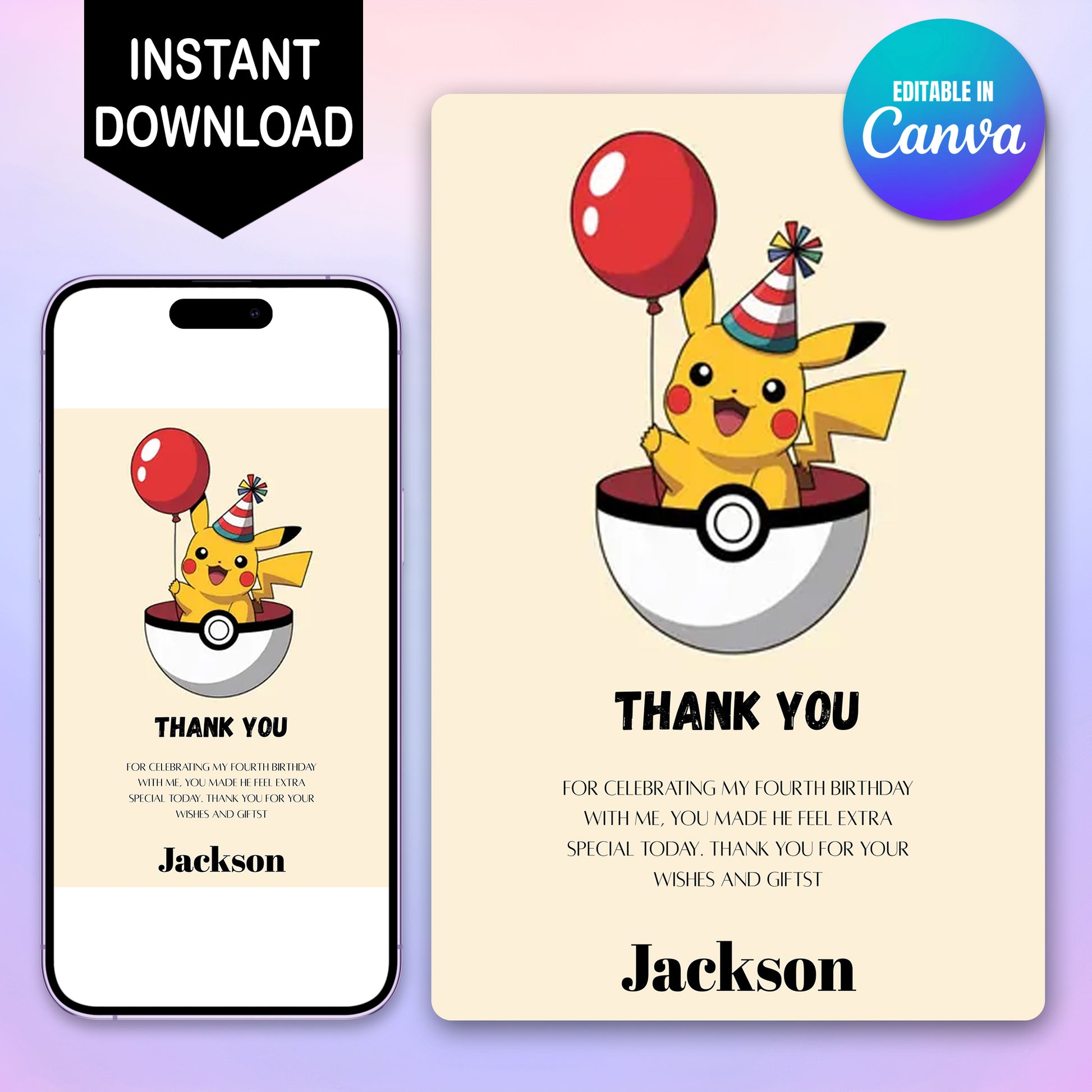 Pokemon Thank You Cards Invite - CreativeRino