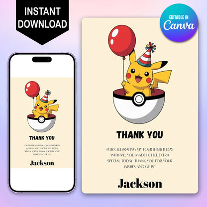 Pokemon Thank You Cards Invite - CreativeRino