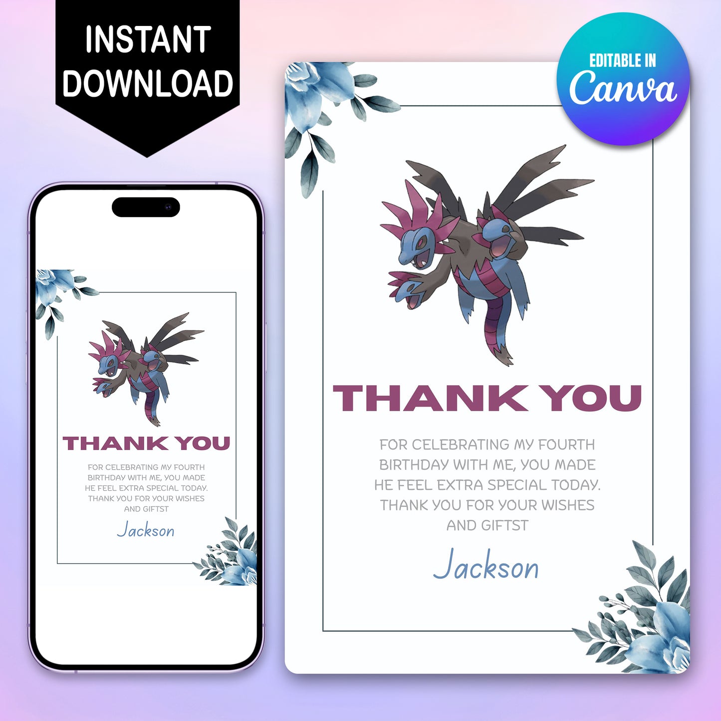 Pokemon Hydreigon Thank You Card - CreativeRino